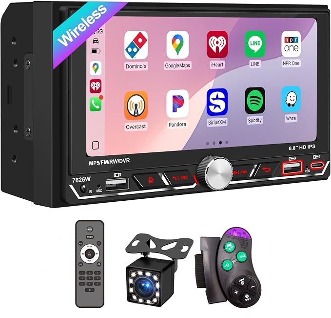 Wireless Apple CarPlay, Double Din Car Stereo, FM AM Car Radio, HD 1280*600 by Unknown
