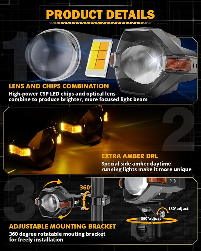 Auxbeam Motorcycle LED Fog Lights Auxiliary Lights Driving Light Spotlights 8 - Image 2