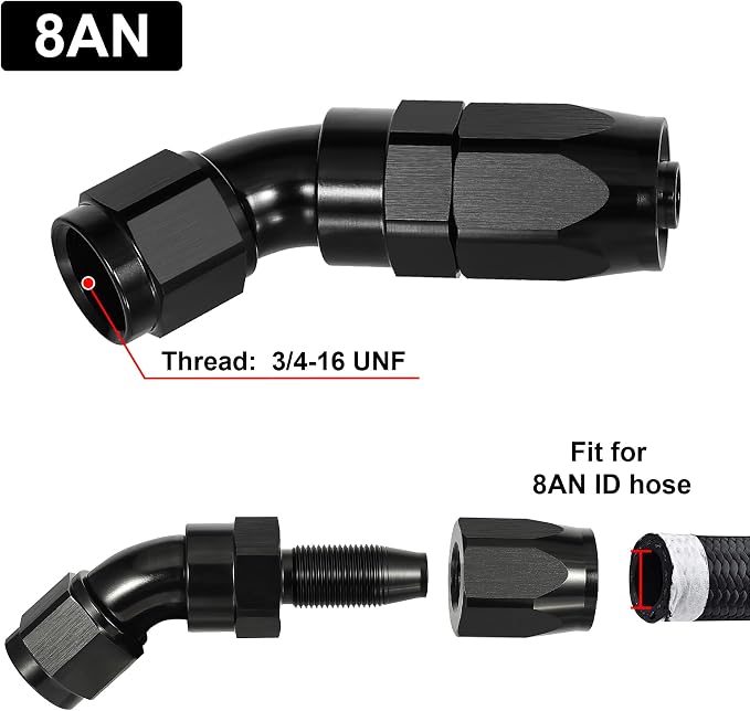 EVIL ENERGY 8AN 45 Degree One Piece Full Flow Hose End Fitting Swivel - Image 2