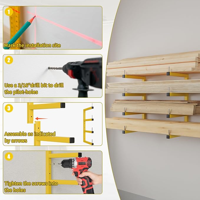 4-Pack Lumber Storage Rack, Wood Storage Racks Wall Mount, Heavy Duty Garage - Image 7