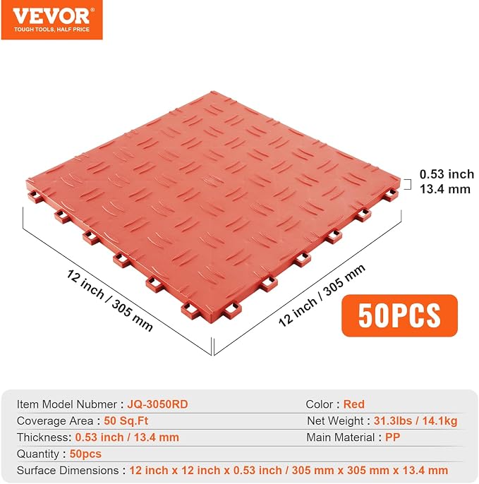 VEVOR Interlocking Garage Floor Covering Tiles, 50 Pack, Double-Sided Texture - Image 7