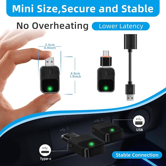 Wireless CarPlay Adapter for Apple, Android Auto Car Adapter 2025, 2in1 Mini - Image 3