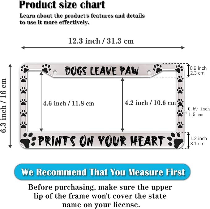 License Plate Cover Black and White License Plate Frames Dogs Leave Paw Prints - Image 2