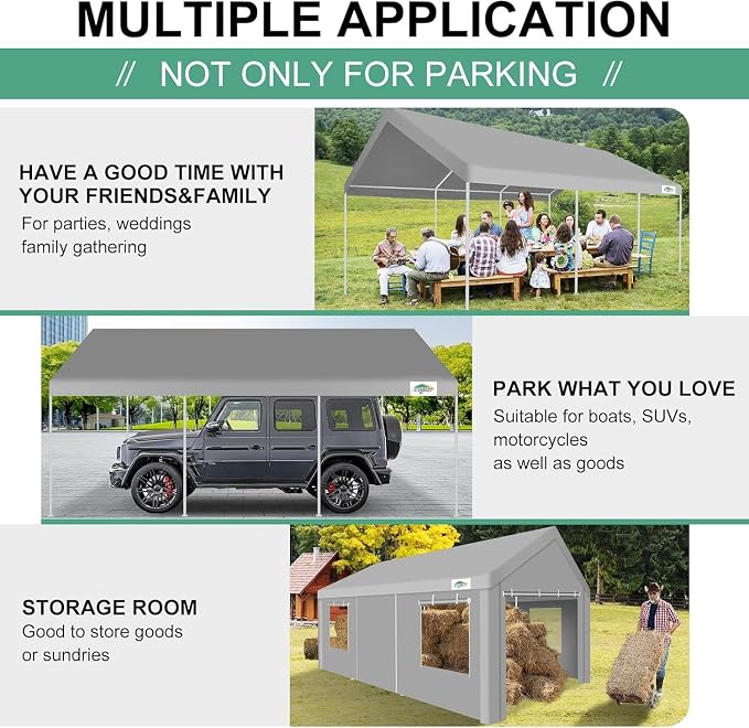 COBIZI Carport 12x20ft Heavy Duty Portable Garage, 2.0 Powder Coated Frame - Image 6