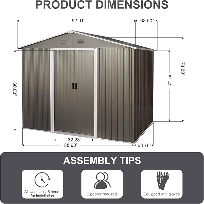 6x8 FT Outdoor Storage Shed, Metal Garden Shed - Image 5