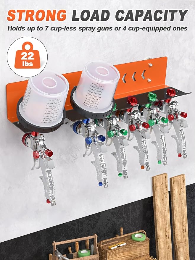 Paint Spray Gun Rack for Magnetic or Wall Mount, Holds 7 Gravity Feed Guns or 4 - Image 5