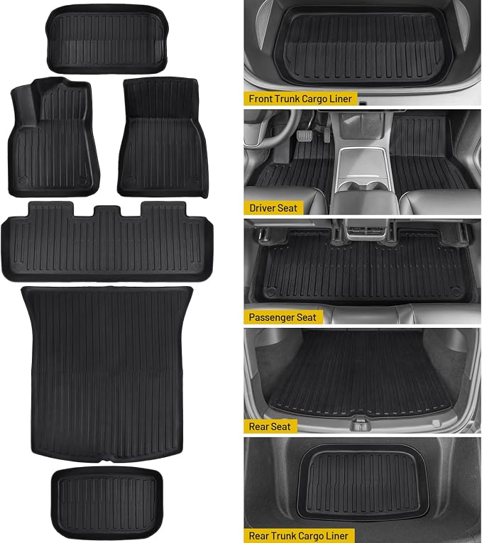 Floor Mats for 2021-2025 Tesla Model Y Custom Fit All Weather TPE Trunk Mats - Image 2