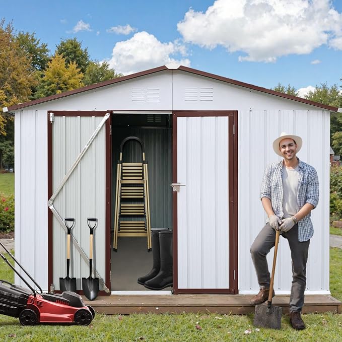 10 x 8 FT Outdoor Storage Metal Shed, Bike Garden Tool Shed - Image 2