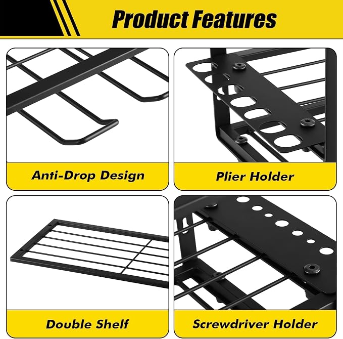 Power Tool Organizer Wall Mount, 2 Pack 3 Layers Garage Wall Shelving, 8 Drill - Image 8