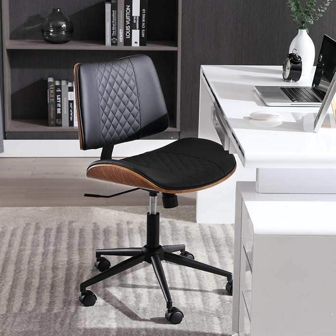 Home Office Chair No Arms with Wheels, Adjustable Height Small Desk Chair - Image 4