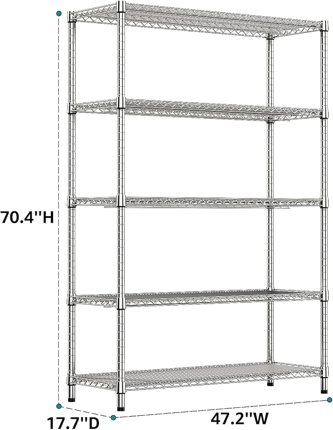 IZEUK 3300 LBS Garage Shelving Wide Storage Shelves 5 Tier Metal Shelves Heavy - Image 3