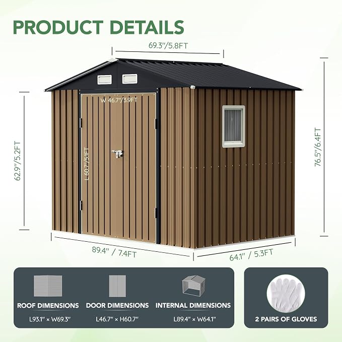 8X6FT Outdoor Steel Storage Shed - Image 2