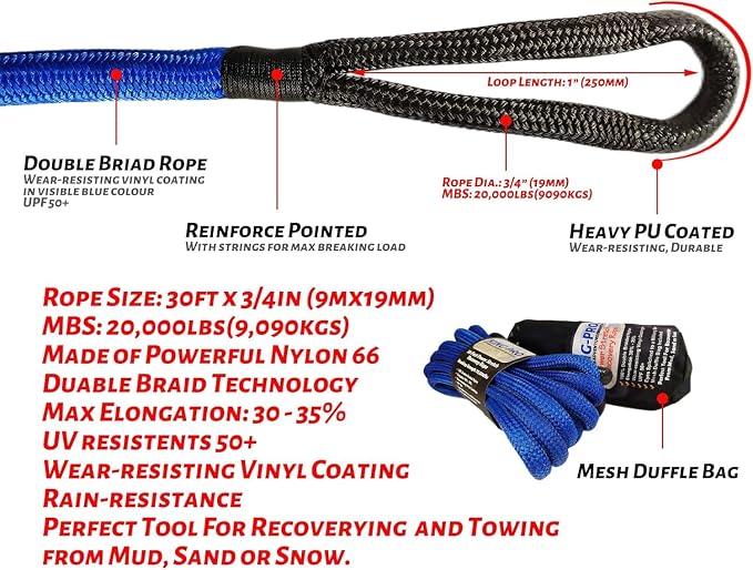 KING-PRO Kinetic Recovery Rope 3/4“x30' Towing Rope 20, 000lbs Breaking - Image 2