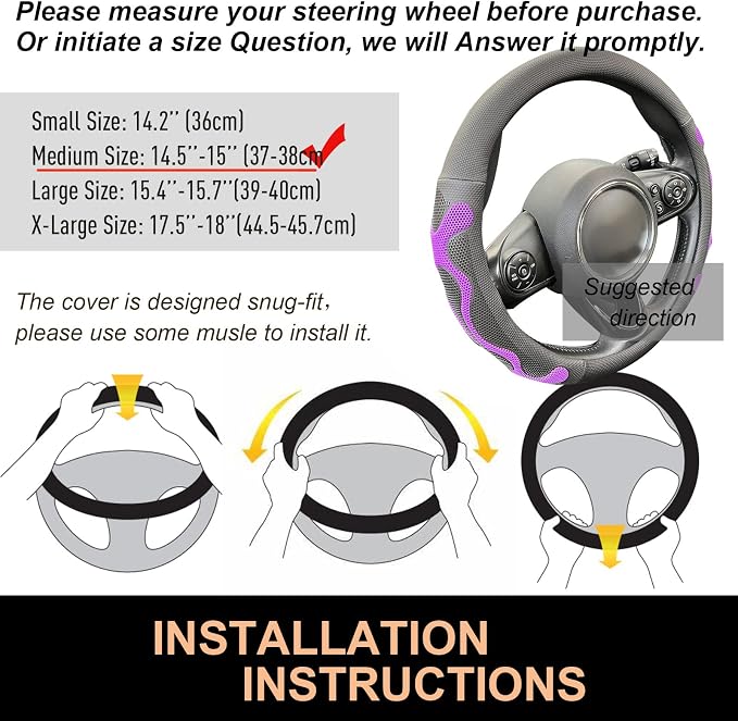 PINCTROT Comfy Grip Steering Wheel Cover, Anti-Slip Design, Universal 14.5-15 - Image 6
