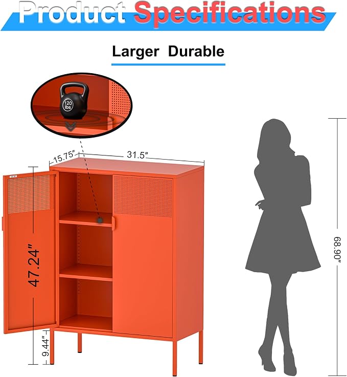 2 Mesh Door Metal Cabinet with Adjustable Shelves, Metal Storage Cabinet - Image 2