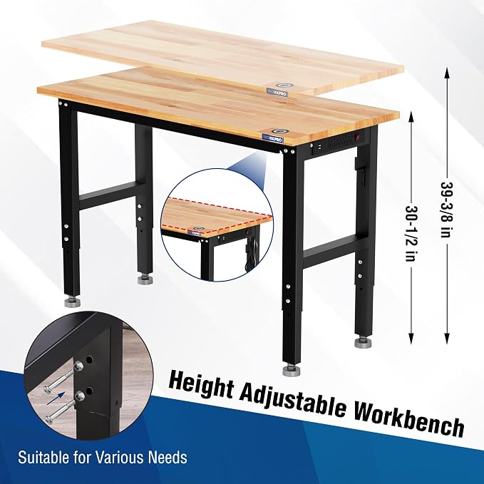 WORKPRO Garage Workbench, Rubber Wood Top Work Desk - Image 3