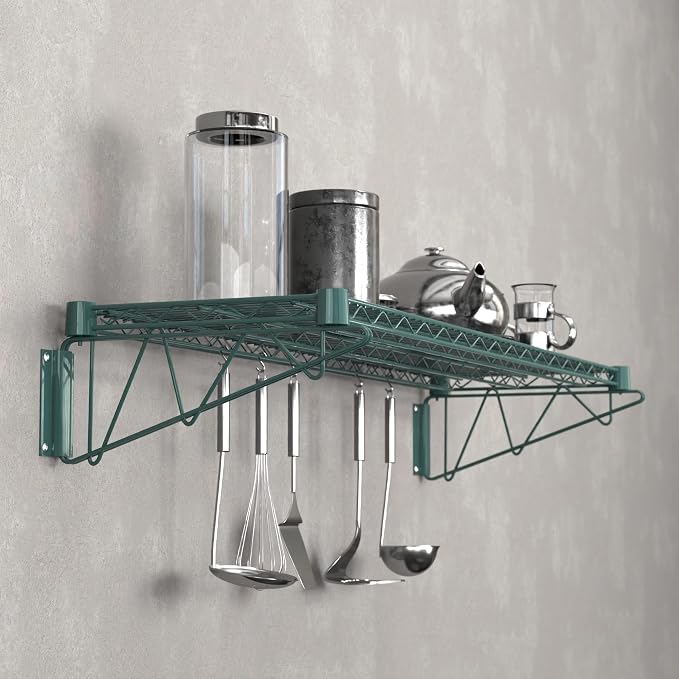 14" x 48" Green Epoxy Wire Wall Mount Shelf - Image 5