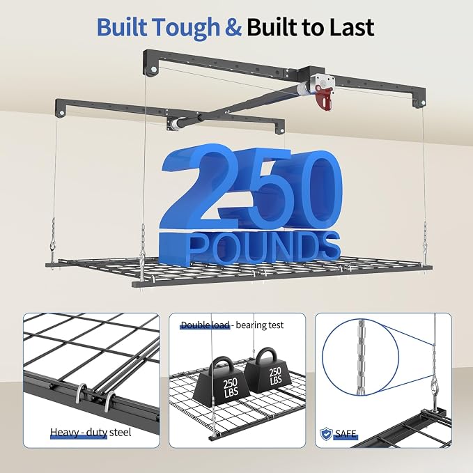 Overhead Garage Storage Rack, Heavy-duty 4x4 Ft Ceiling Storage Racks - Image 6