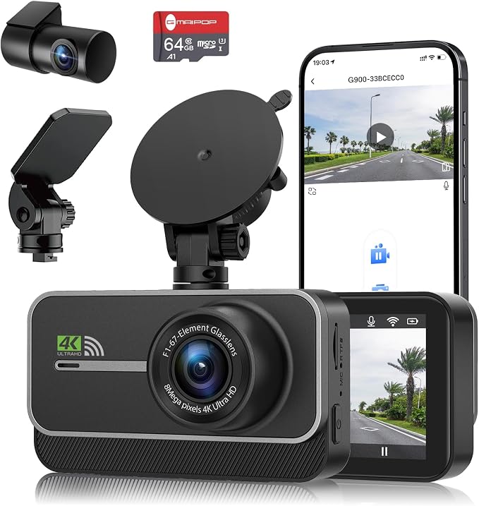 Dash Cam Front and Rear, 4K+1080P WiFi Dual Dash Camera by GMAIPOPFamily