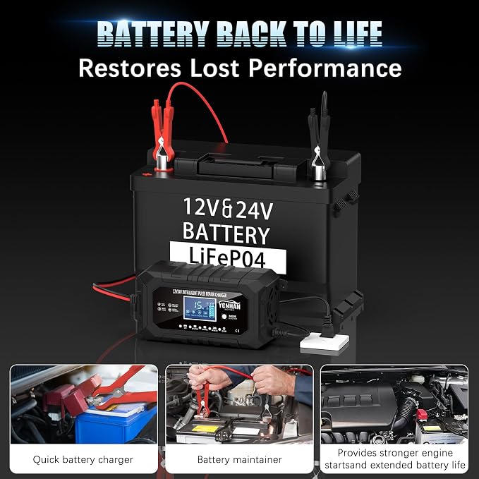 YONHAN 15-Amp Battery Charger LiFePO4 Trickle Car Battery Charger 12V 24V - Image 6