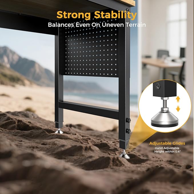 48" Adjustable Heavy Duty Workbench, 2000 LBS Load Capacity Rubber Wood Work - Image 5