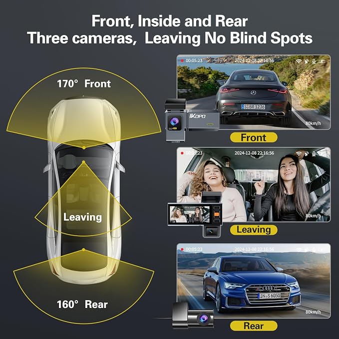 4K Dash Cam Front and Rear and Inside, UHD 2160P Night Vision 3 Channel Dash - Image 4