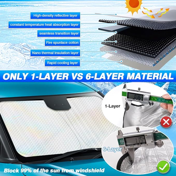 Windshield Sun Shade for 2017-2022 Ford Super Duty F250 F350 F450 F550 Thicken - Image 3