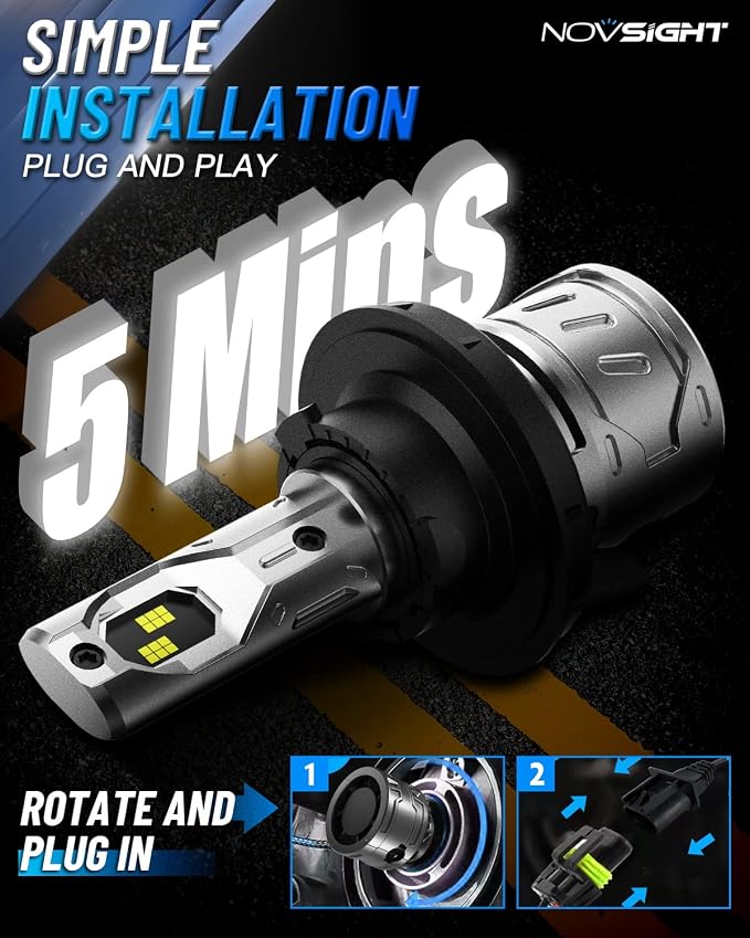 NOVSIGHT H13/9008 Bulbs Upgraded, 400% Brightness H13 Fog Bulbs, Quick - Image 5