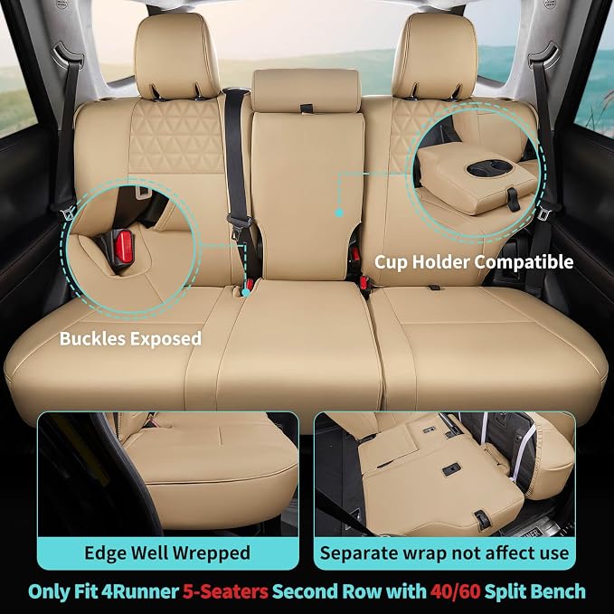 Seat Covers for Toyota 4Runner 2011-2024, Faux Leather Car Seat Cover Full Set - Image 3