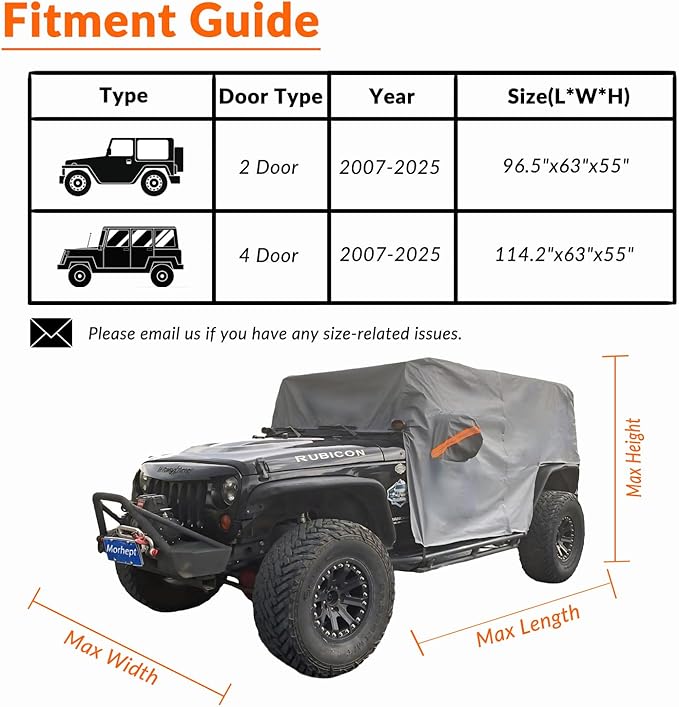 Cab Cover for Jeep Wrangler JK JL 2 Door 2007-2025, Waterproof Wrangler Rain - Image 3
