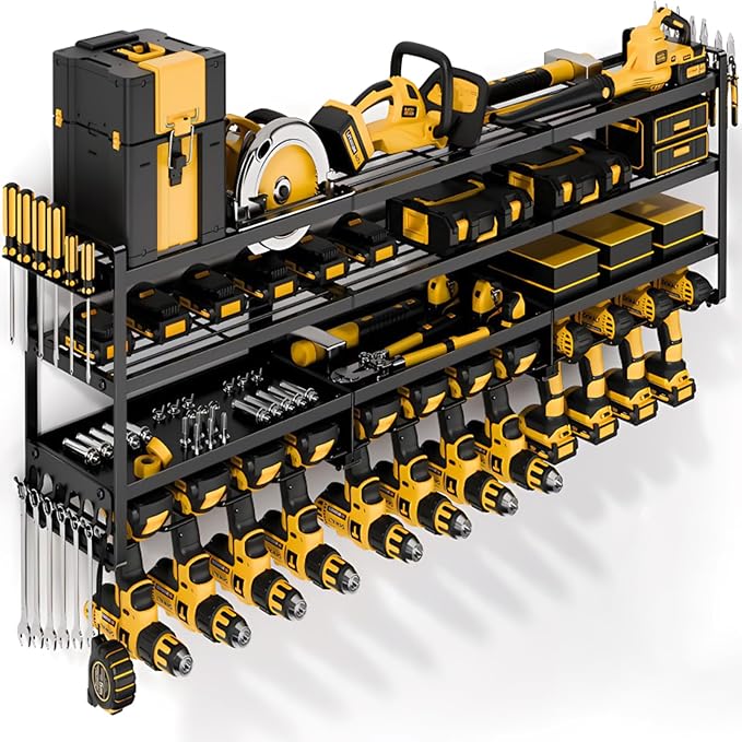 Wall Mount Power Tool Organizer, 4 Layer 12 Drill Hangers Storage Rack by Tagzilo
