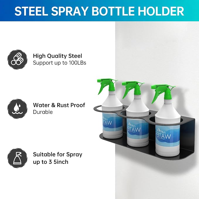 3 Holes All-Purpose Spray Bottle Holder Wall Mount Heavy Duty Spray Can Holder - Image 4