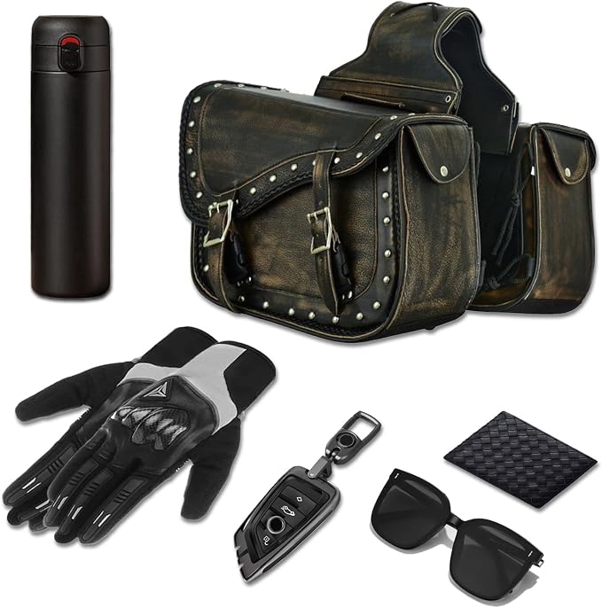 GARGOYLE BELLS Genuine Leather Motorcycle Saddle Bags Motorcycle Luggage Bag - Image 3