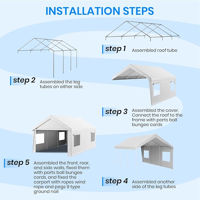 Carport 12x20 FT Heavy Duty, Outdoor Portable Garage - Image 8