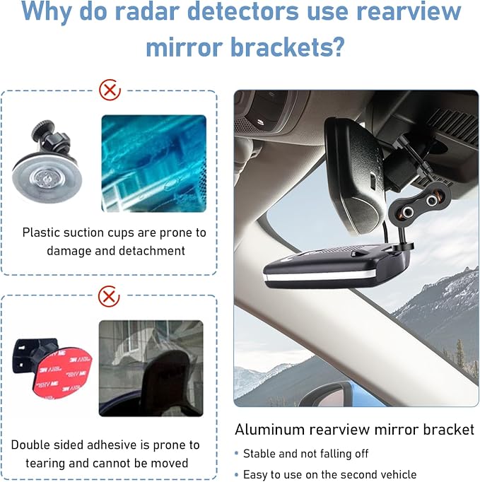 Radar Detector Mount, Rearview Mirror Rod Radar Mounting Bracket+Rearview - Image 6