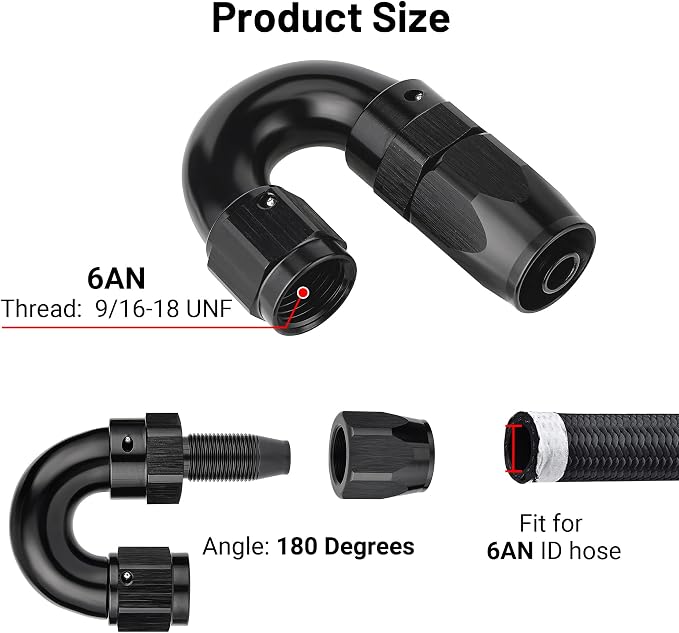 EVIL ENERGY 6AN 180 Degree One Piece Full Flow Hose End Fitting Swivel - Image 2