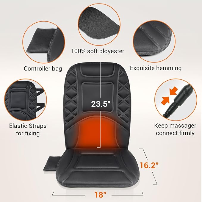 Back Massager with Heat, Heated Seat Cover Cushion with 5 Vibrating Massage - Image 4