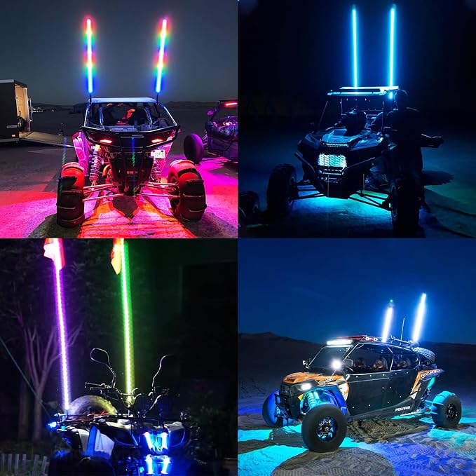 3FT-2 PC Spiral RGB LED Whip Light RGB Chasing/Dancing Light RF Remote Control - Image 6