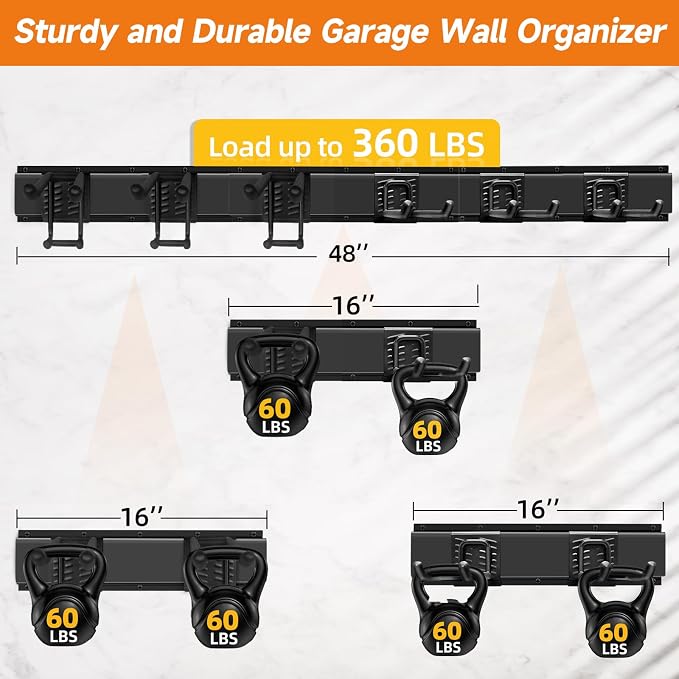 Garden Tool Organizer Wall Mount, Heavy Duty 48 Inches Garage Organization and - Image 5