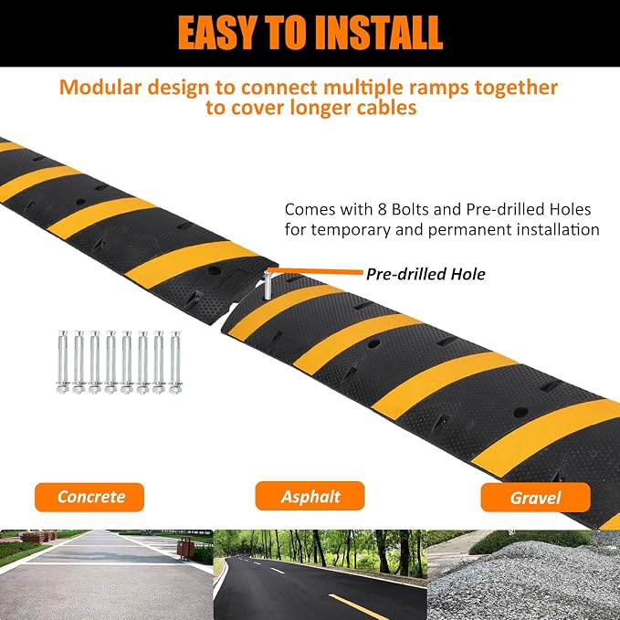 6 Ft Rubber Speed Bump, 2 Pack 2 Channel Modular Heavy Duty Speed Bumps Humps - Image 5