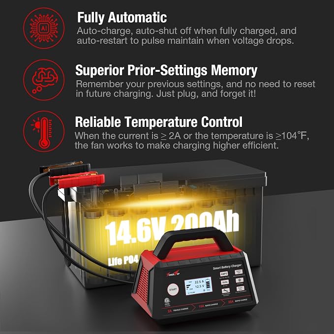 TowerTop 2/15/25 Amp Car Battery Charger, 6V/12V Fully Automatic Smart Battery - Image 8