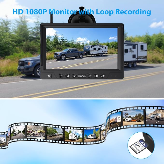 3 Magnetic Solar Wireless Backup Camera System, Quad RV Rearview Backup Cameras - Image 3