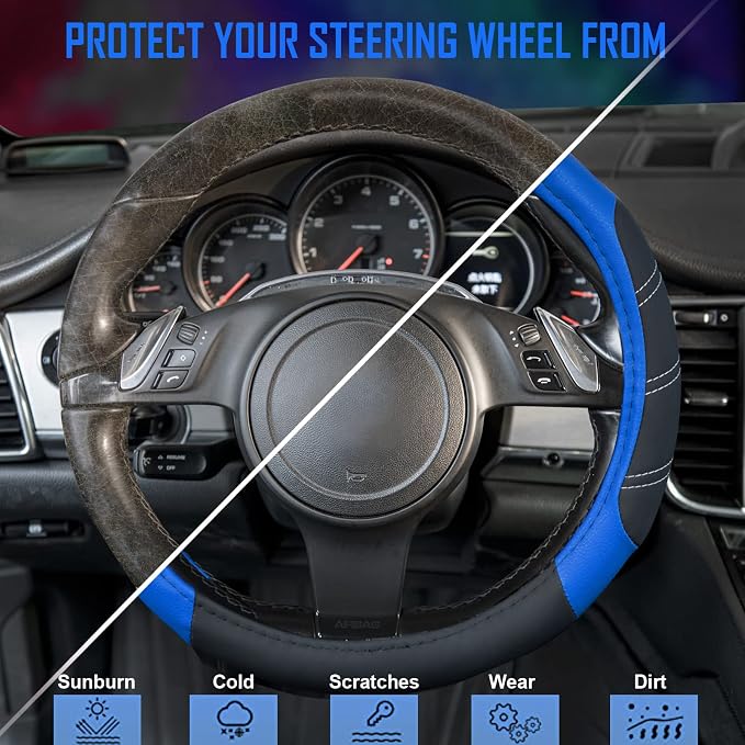 CAR PASS Line Rider Microfiber 14 Inch Leather Sporty Steering Wheel Cover - Image 4