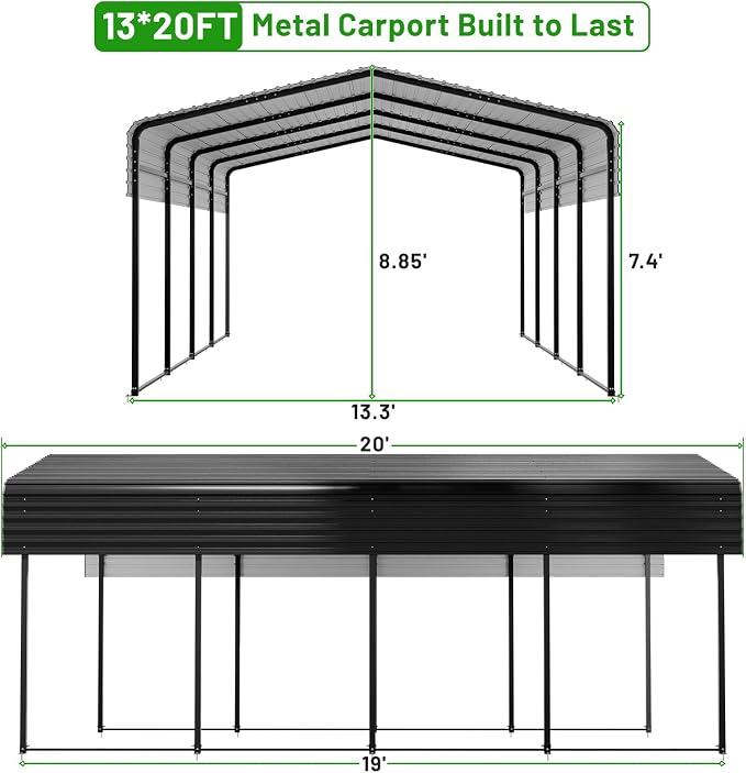 13 x 20 FT Metal Carport with Heavy Duty Galvanized Steel Roof & Durable Frame - Image 2