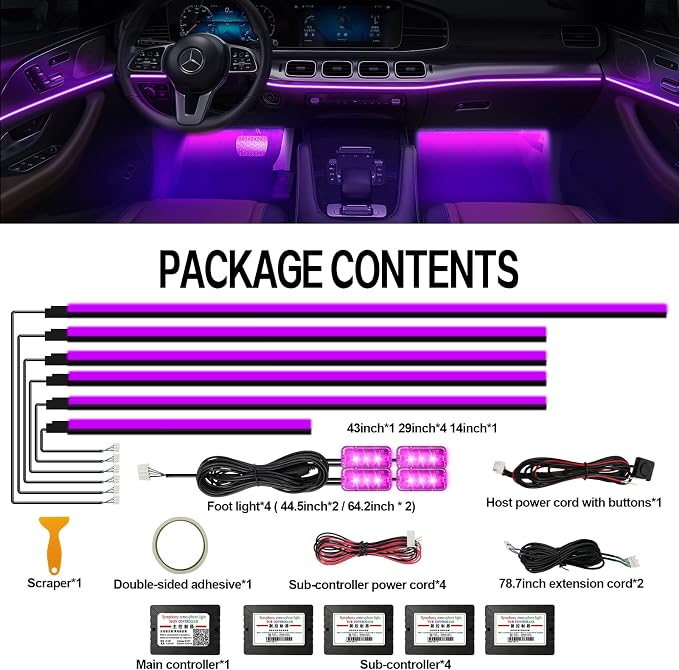 Acrylic Interior Car Lights, WEBUPAR Car Accessories 10 in 1 Car LED Strip - Image 4