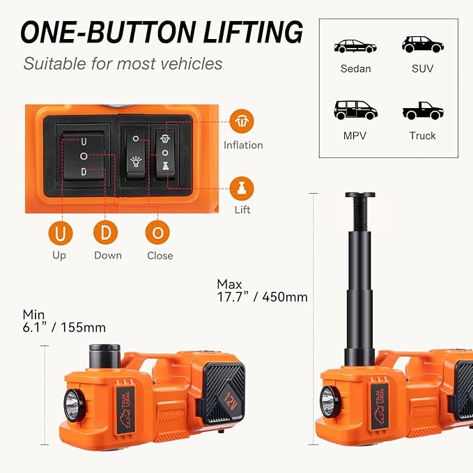 Electric Car Jack Kit with Hydraulic Lift 5-Ton, Tire Inflator Heavy-Duty 12V - Image 4