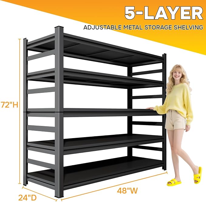 Metal Garage Shelving, 5 Tier Adjustable 3600 lbs Capacity Metal Storage - Image 2