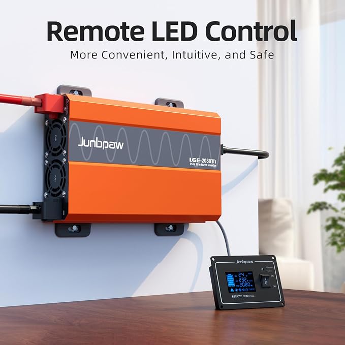 2080W Pure Sine Wave Inverter, 12V DC to 110V/120V AC, 6000W Peak, 5V/2.1A USB - Image 8