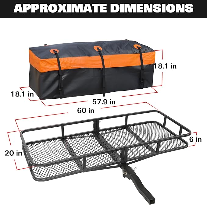 WEIZE Folding Hitch Mount Cargo Carrier Basket 60" x 20" x 6" - Image 3