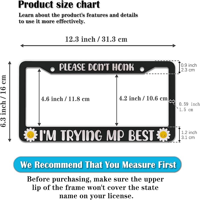 License Plate Cover Black and White License Plate Frames Please Don’t Honk I'm - Image 2